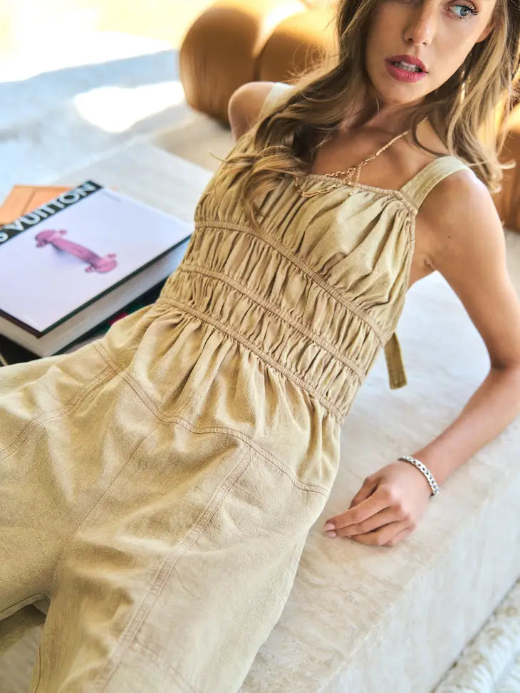 Don't Rush It Ruched Bodice Jumpsuit