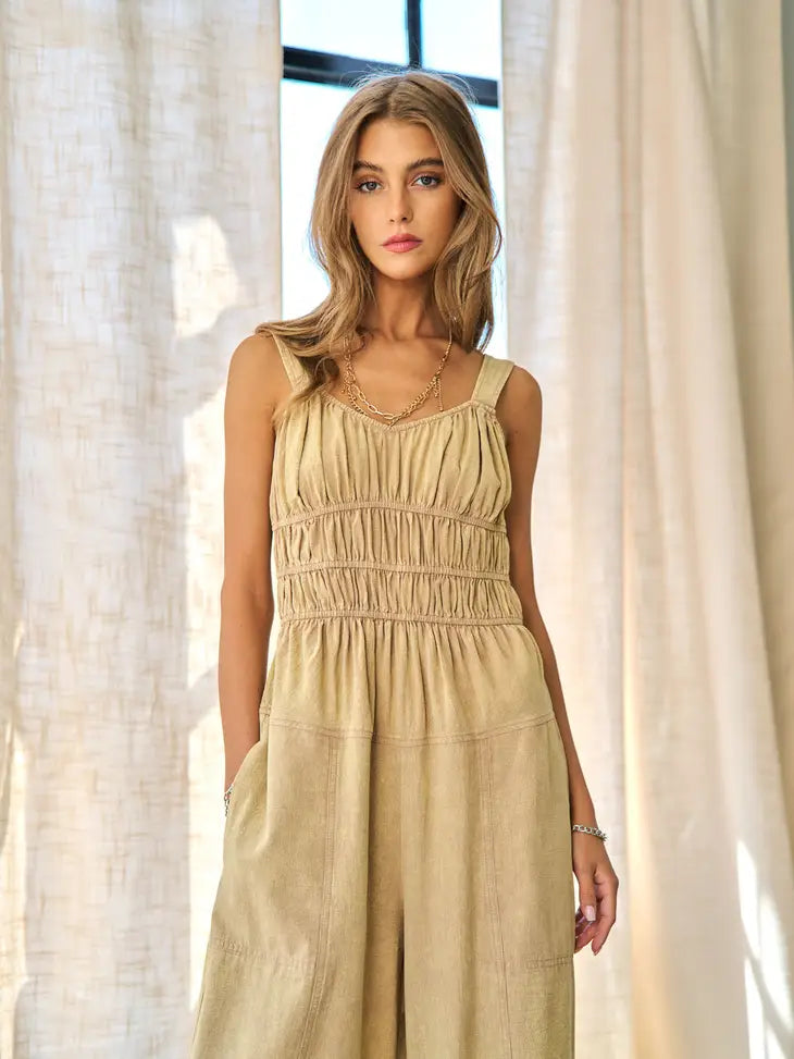 Don't Rush It Ruched Bodice Jumpsuit