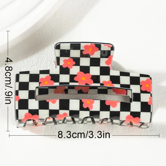Floral Check Claw Clip