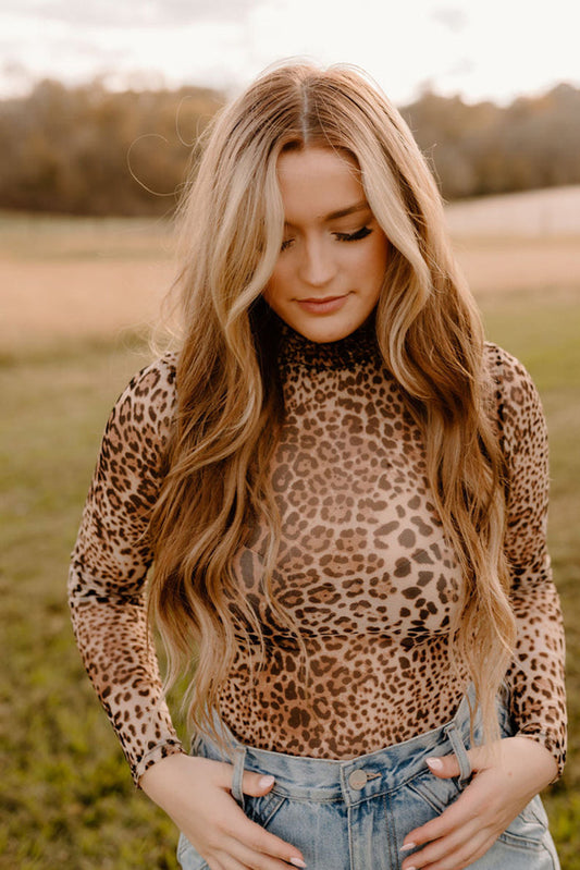 Leopard Smocked Neck Bodysuit