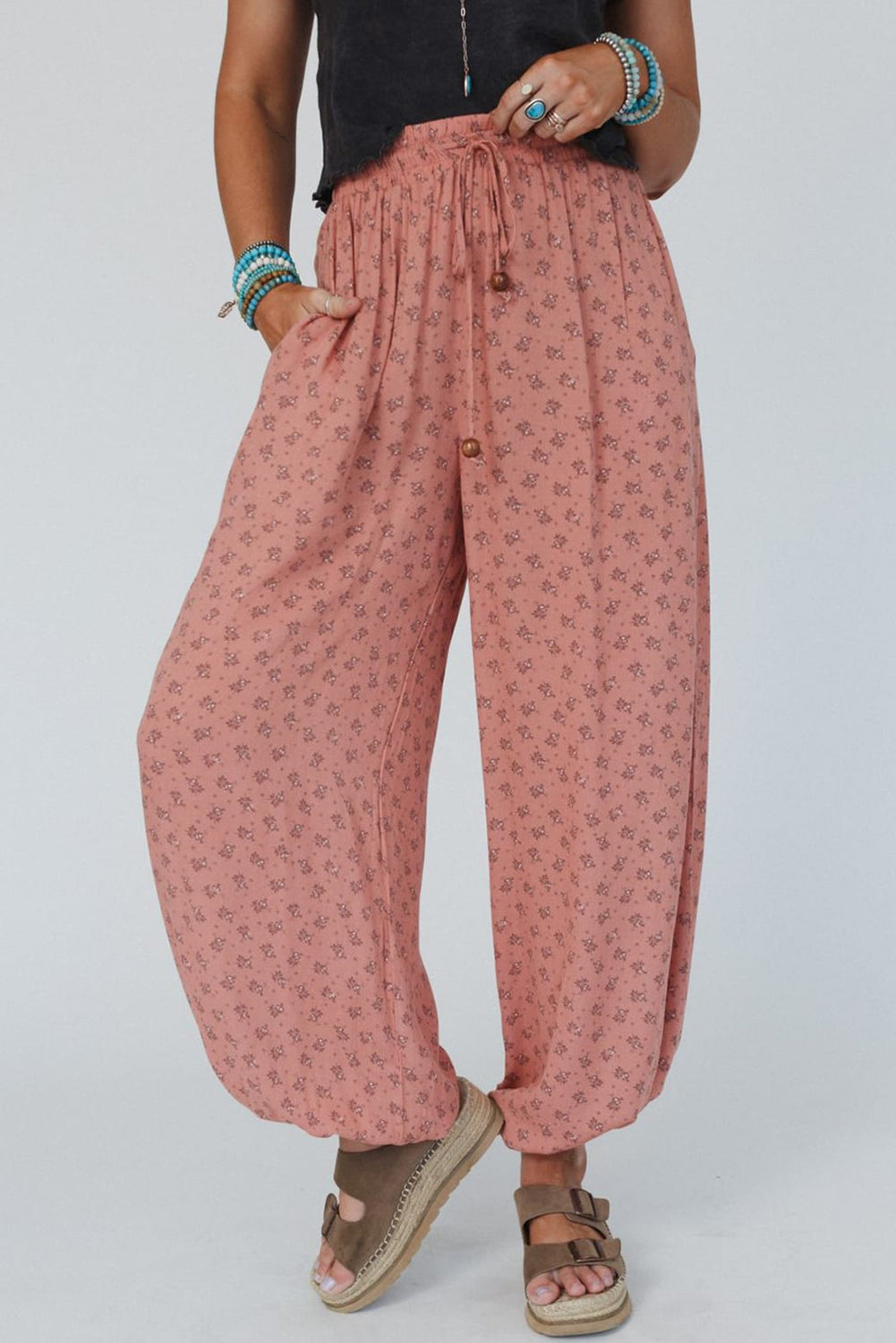 Boho Fab Floral Wide Leg Jogger Pants