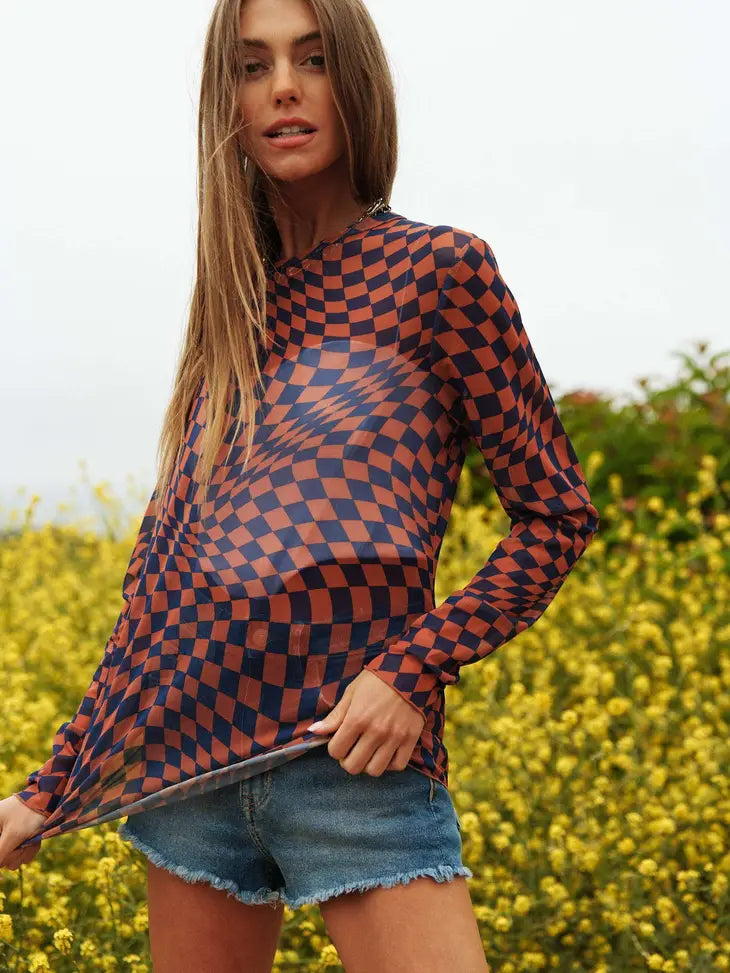 Kick’n It Mesh Long Sleeve Top - Brown