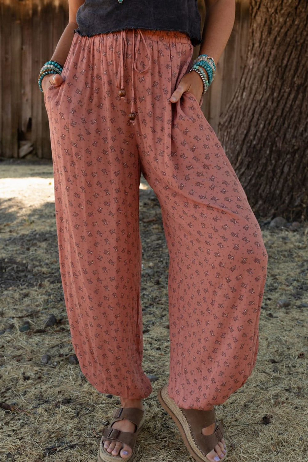 Boho Fab Floral Wide Leg Jogger Pants
