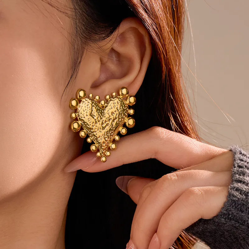 Golden Bubble Heart Studs