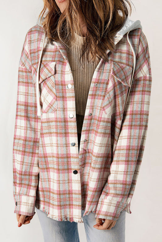 Retro Remix Plaid Hooded Shacket