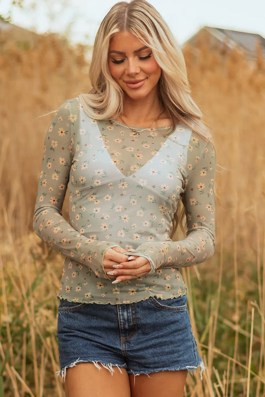 Magnolia Meadow Mesh Top