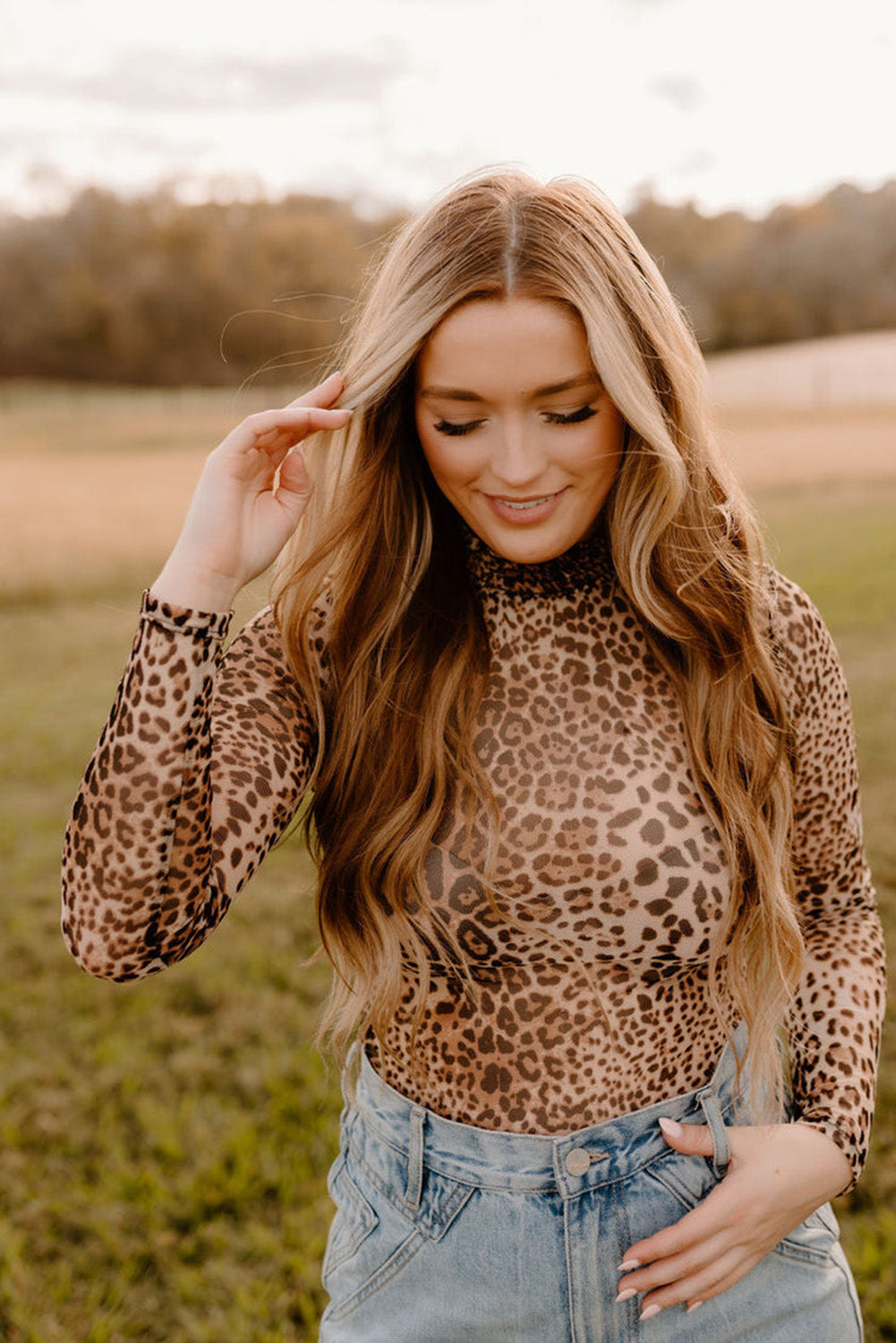 Leopard Smocked Neck Bodysuit