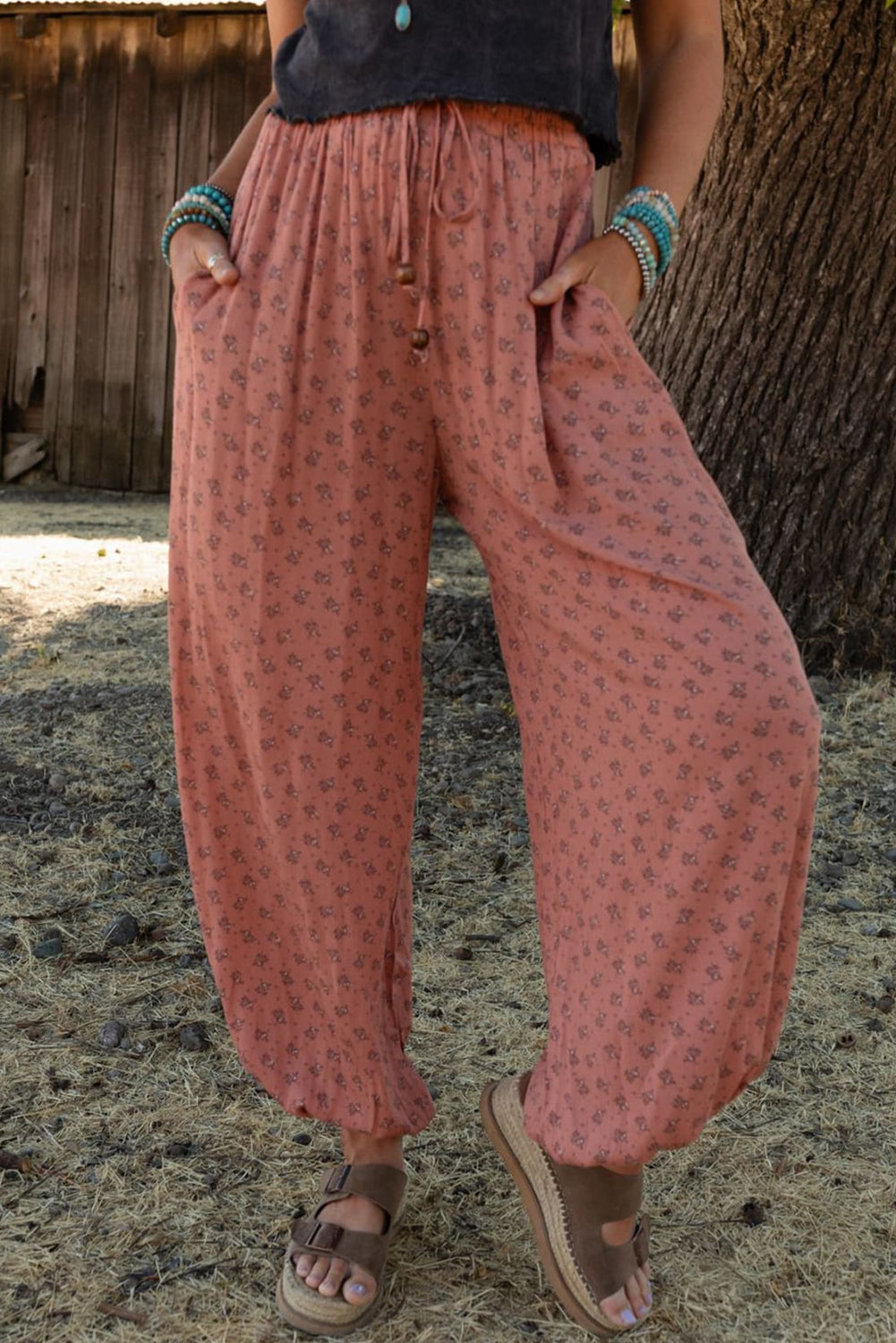 Boho Fab Floral Wide Leg Jogger Pants