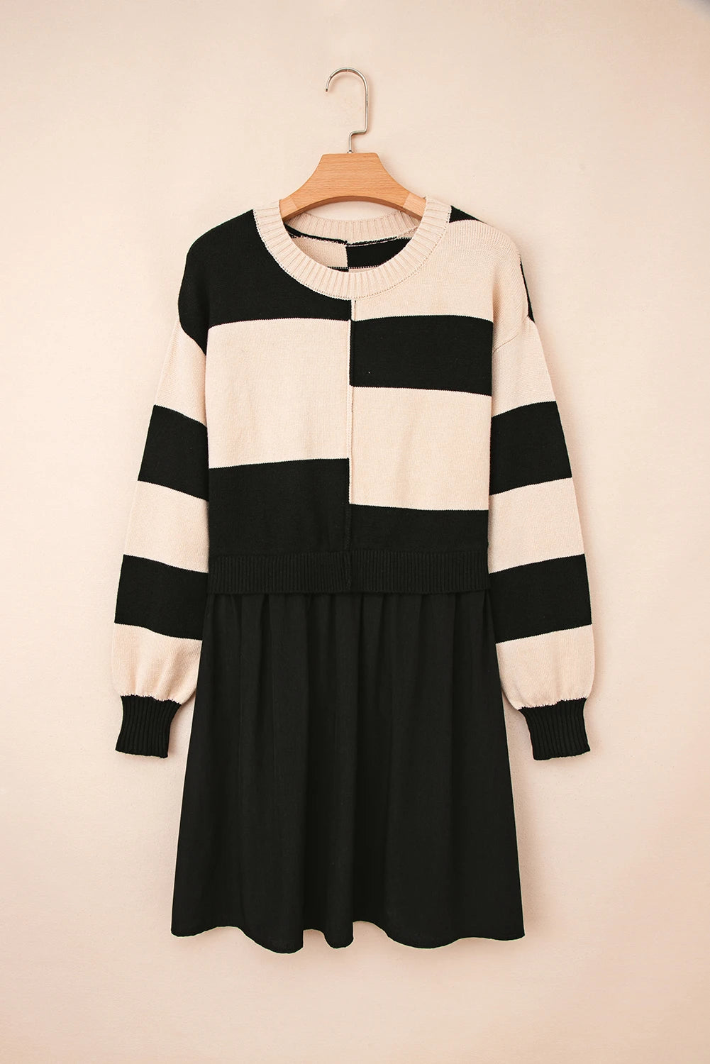 Two Tone Twirl Sweater Dress
