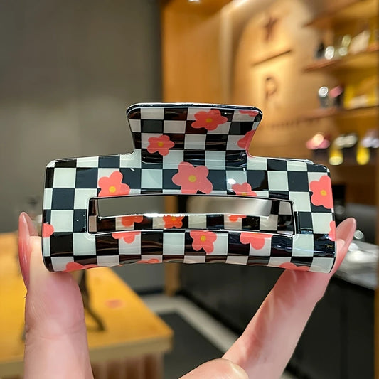 Floral Check Claw Clip