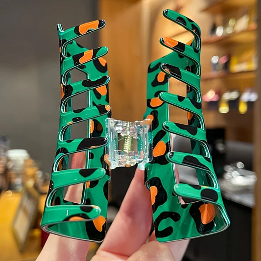 Green Leopard Claw Clip