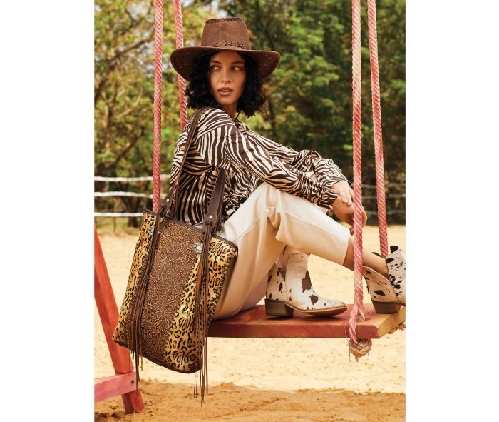 Golden Studs Leather Hairon Bag