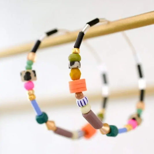 Large Colorful Beaded Hoops