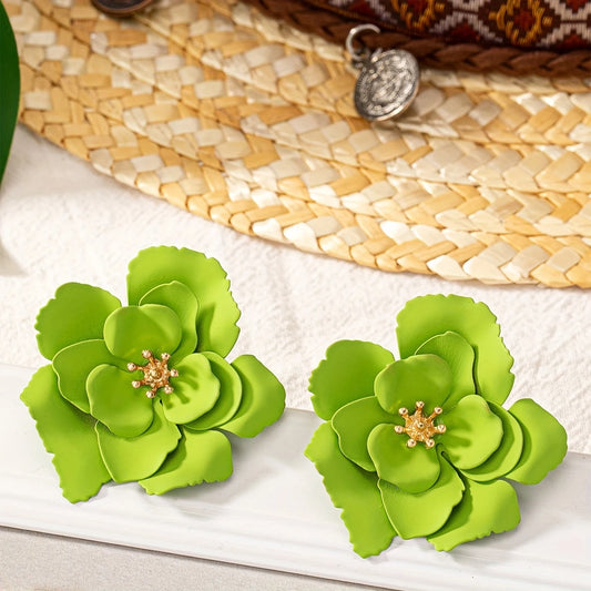 Lime Bloom Chunky Flower Studs