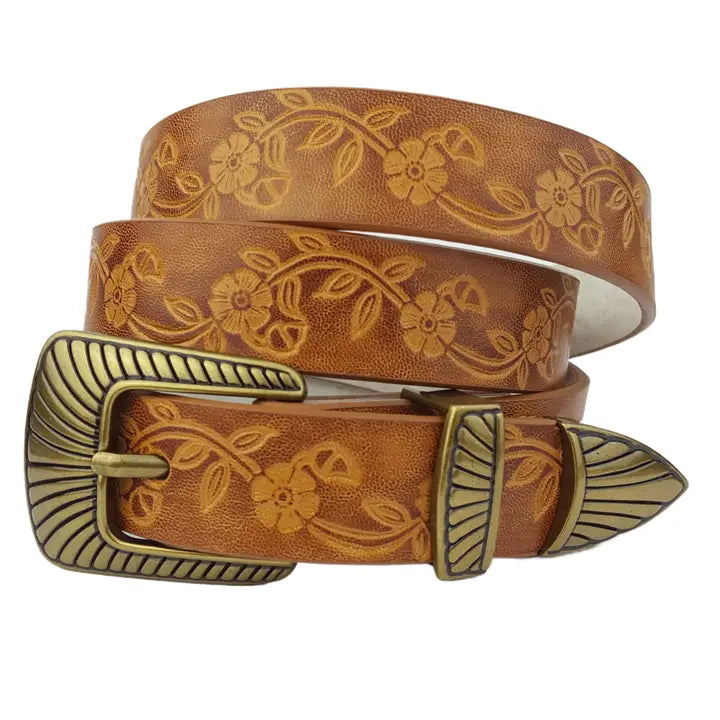 Hand Painted Floral Tooled Belt