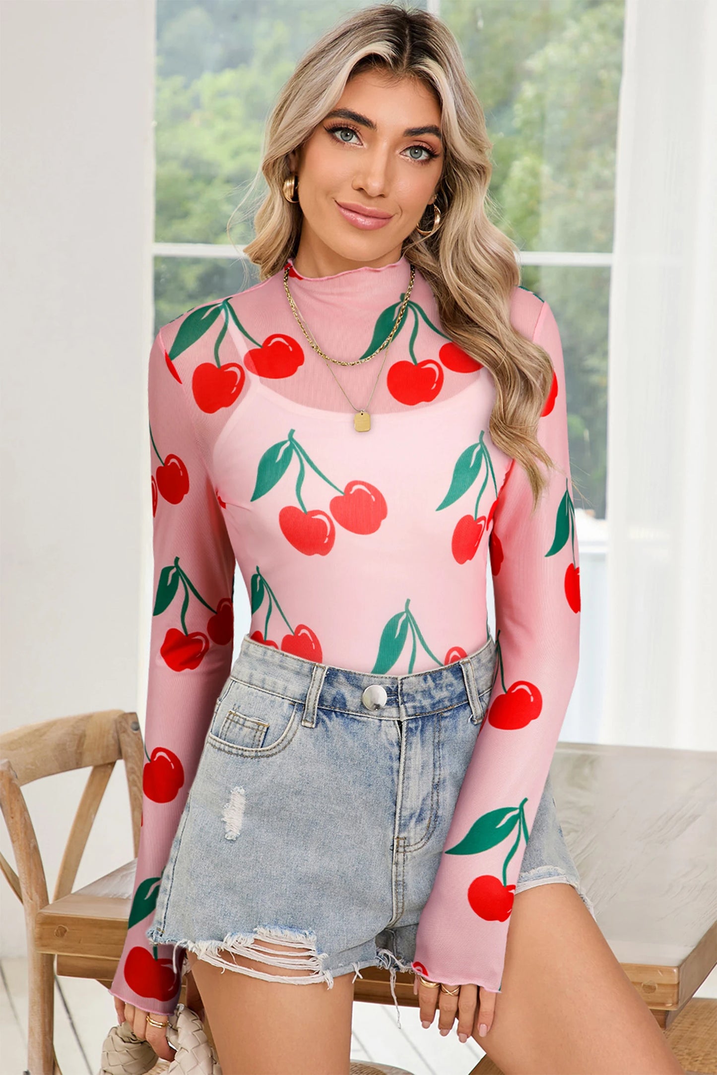 Cherry Bombshell Mesh Top