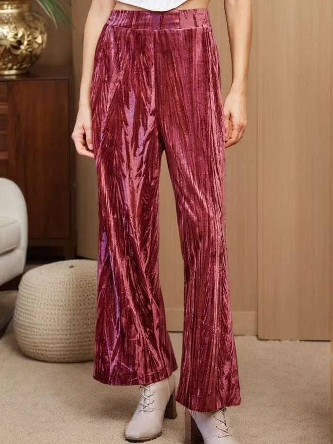 Red Velvet Wide Leg Pants