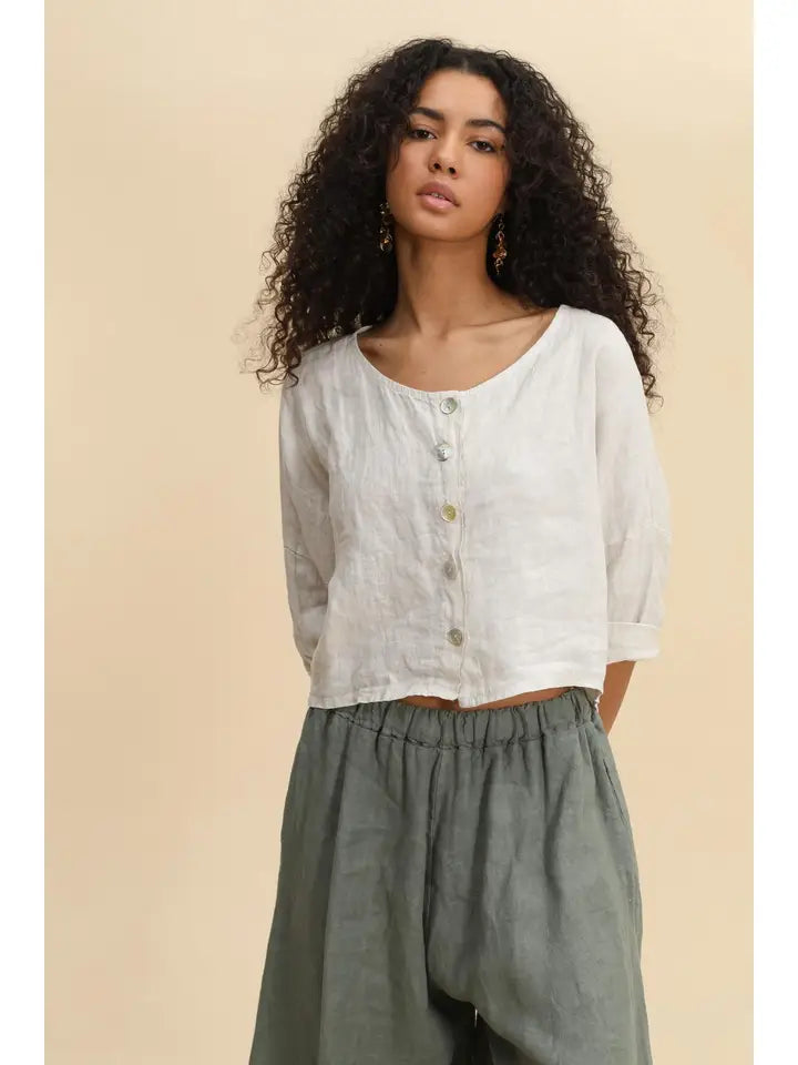 Made In Italy Linen Cropped Blouse