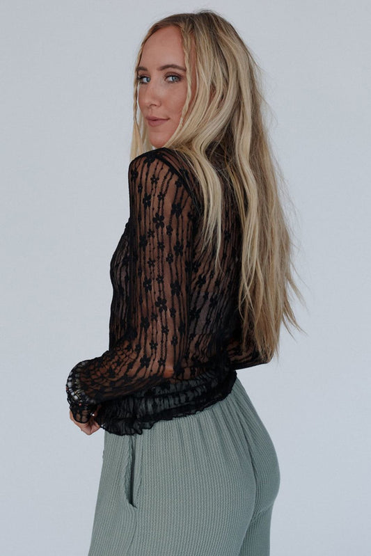 Black Bloom Sheer Lace Top