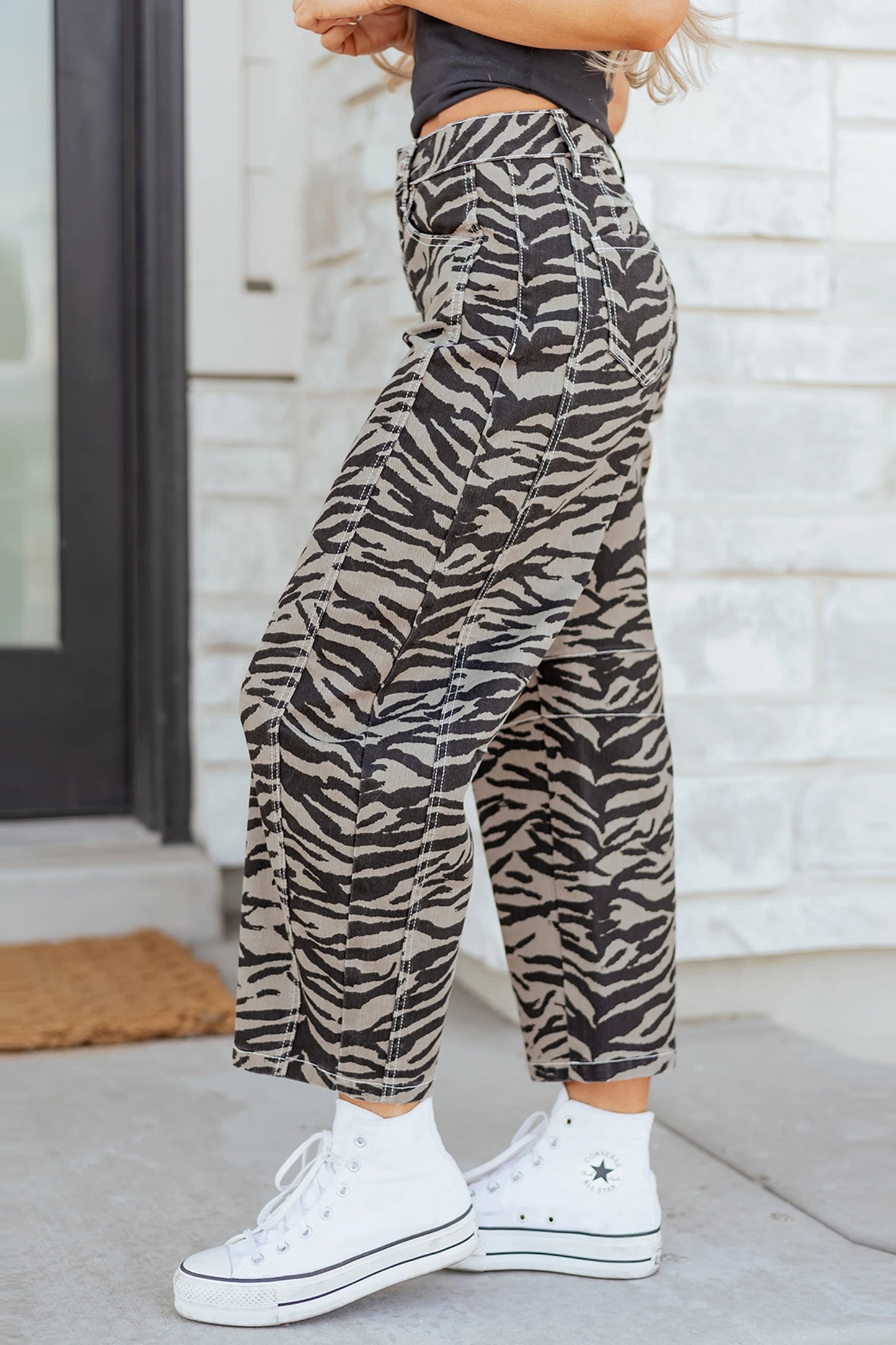 After Hours Zebra Barrel Jeans