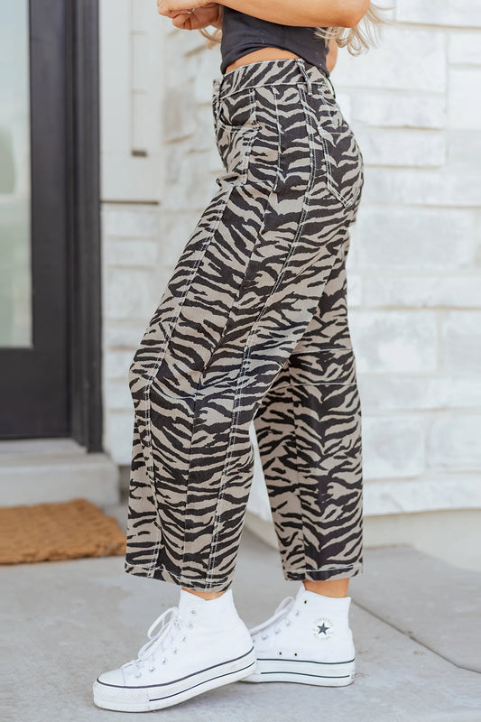 After Hours Zebra Barrel Jeans