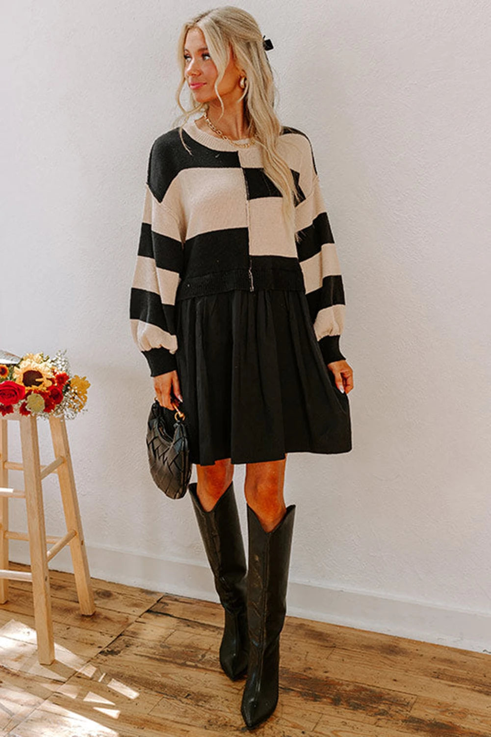 Two Tone Twirl Sweater Dress