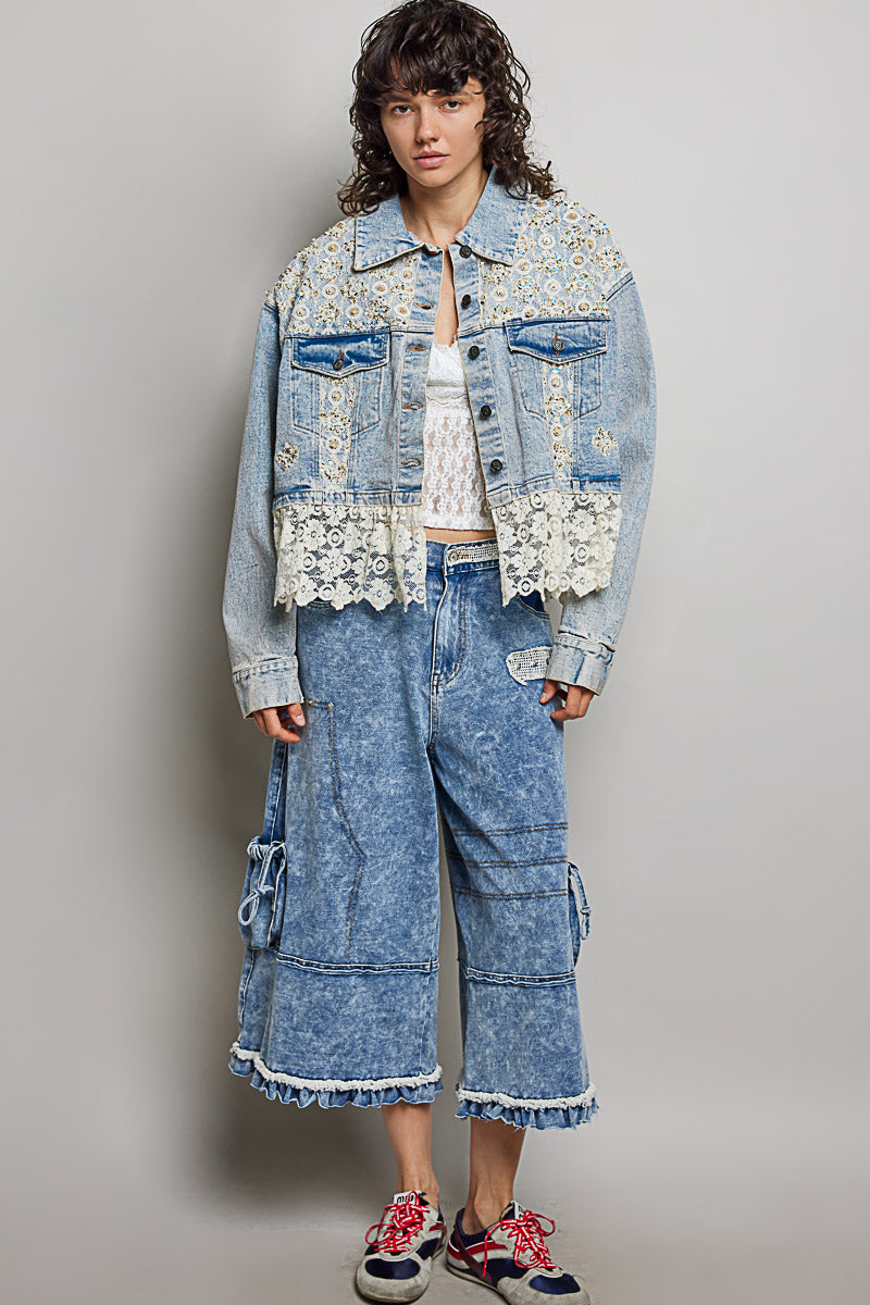 Sunfade Lace Cropped Denim Jacket