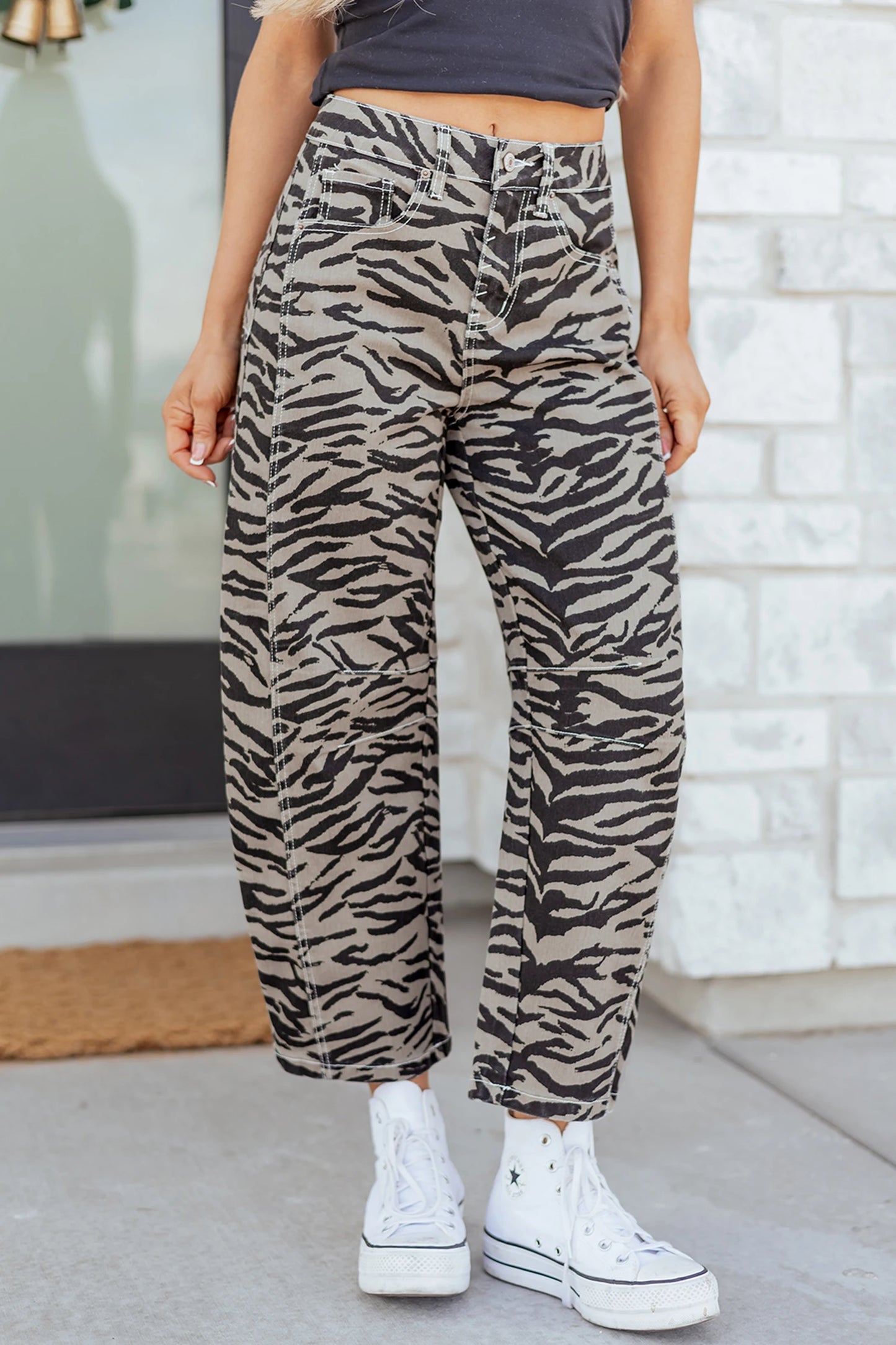 After Hours Zebra Barrel Jeans