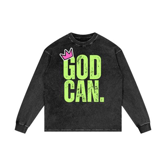 God Can Long Sleeve Oversized Graphic Tee