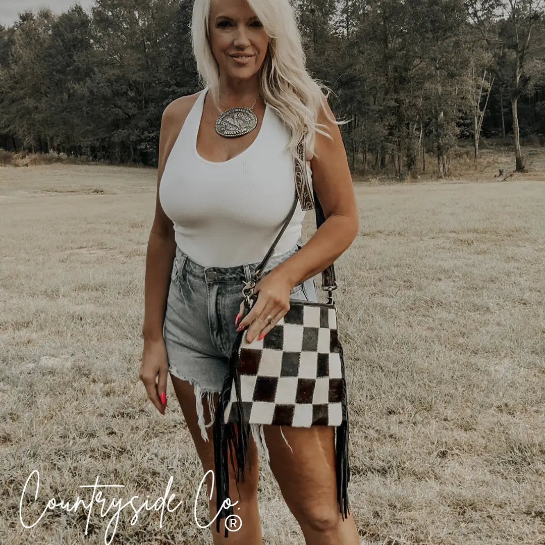 *PRE ORDER* Rodeo Square Cowhide Checkered Purse