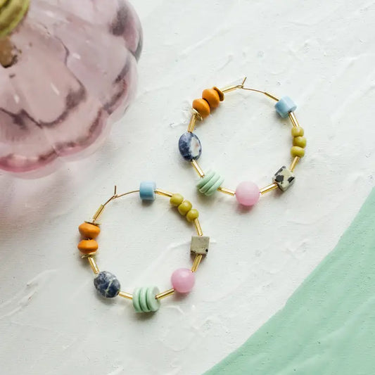 Colorful Beaded Hoop Earrings