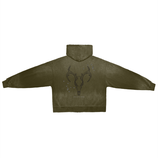 Frayed Buck Up Zip Hoodie