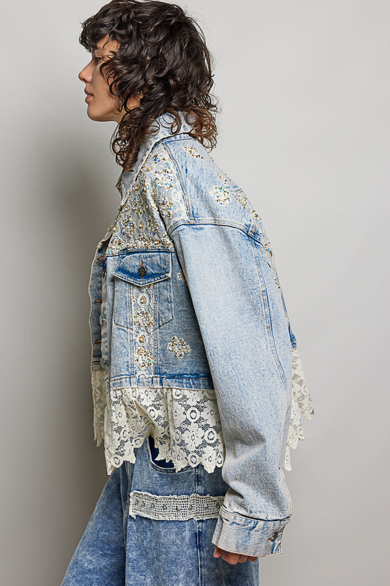 Sunfade Lace Cropped Denim Jacket