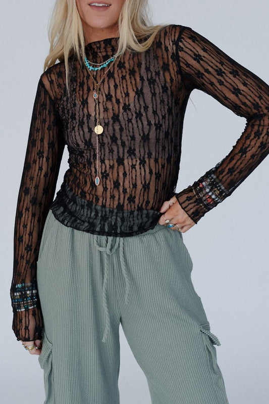 Black Bloom Sheer Lace Top