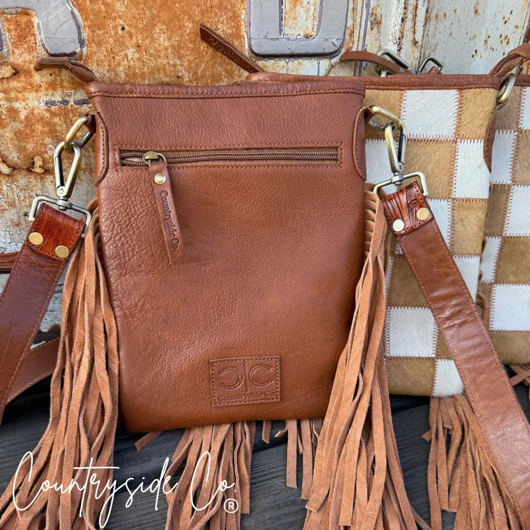 *PRE ORDER* Stockdale Checkered Cowhide Fringe Purse