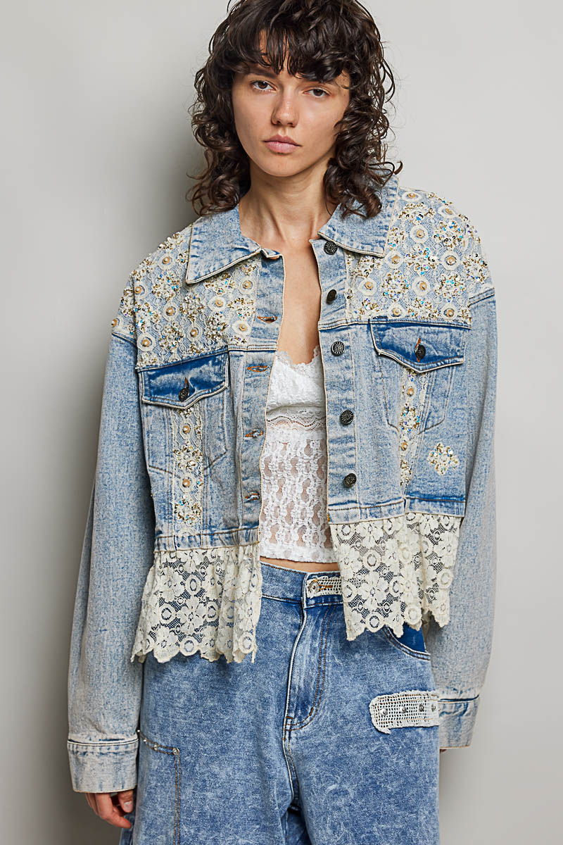 Sunfade Lace Cropped Denim Jacket