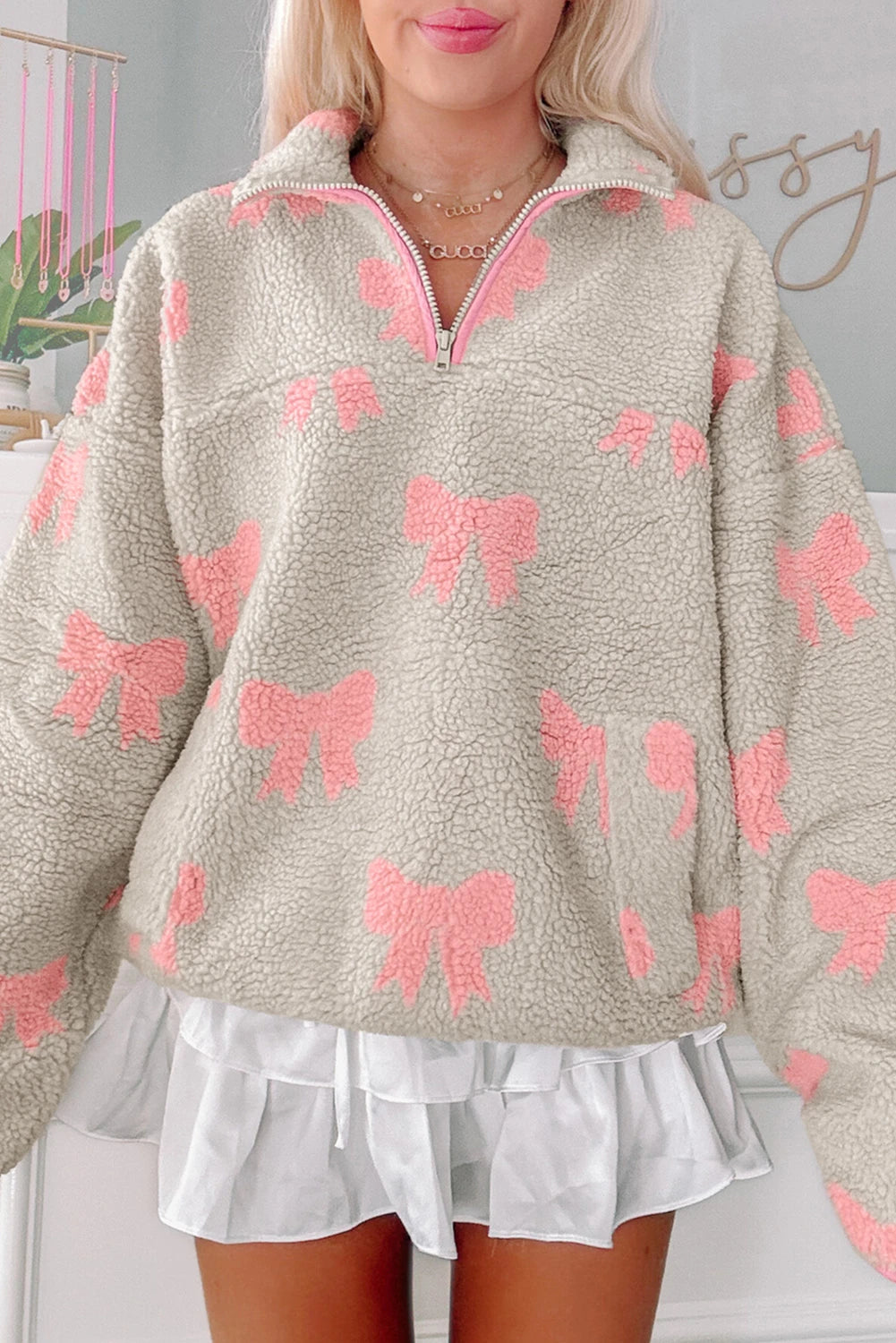 Sweet Bow Sherpa Pullover
