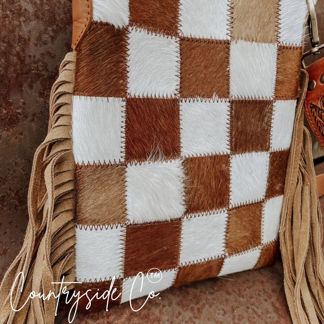 *PRE ORDER* Stockdale Checkered Cowhide Fringe Purse
