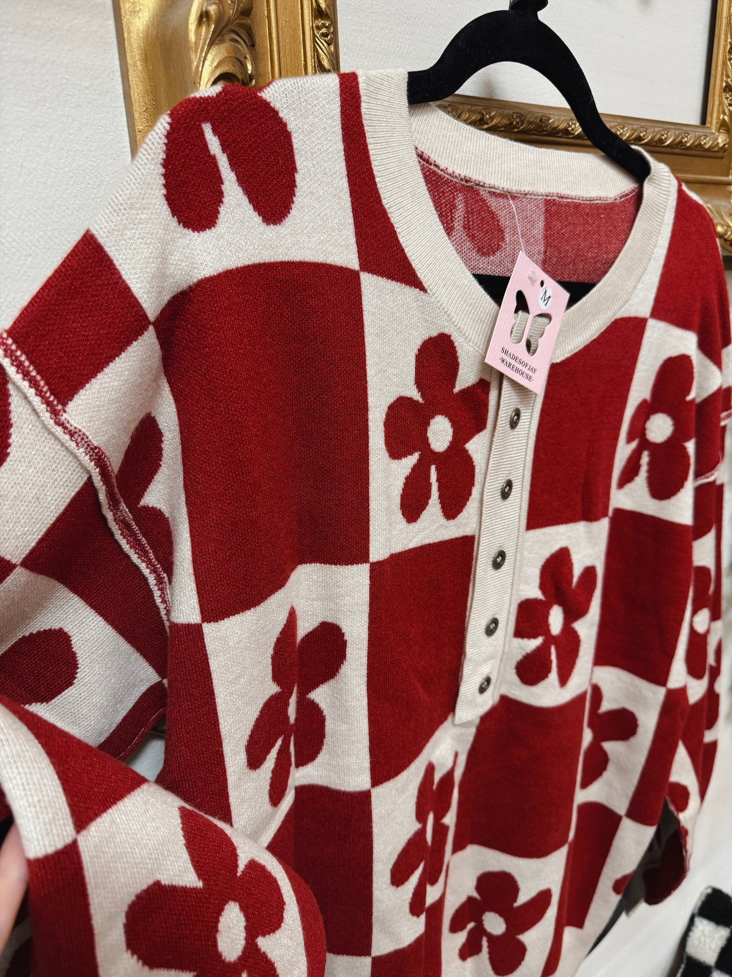 Petal Patch Henley Sweater