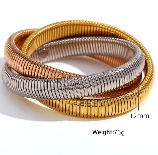 Titanium Steel Three Layer Gold Bangle