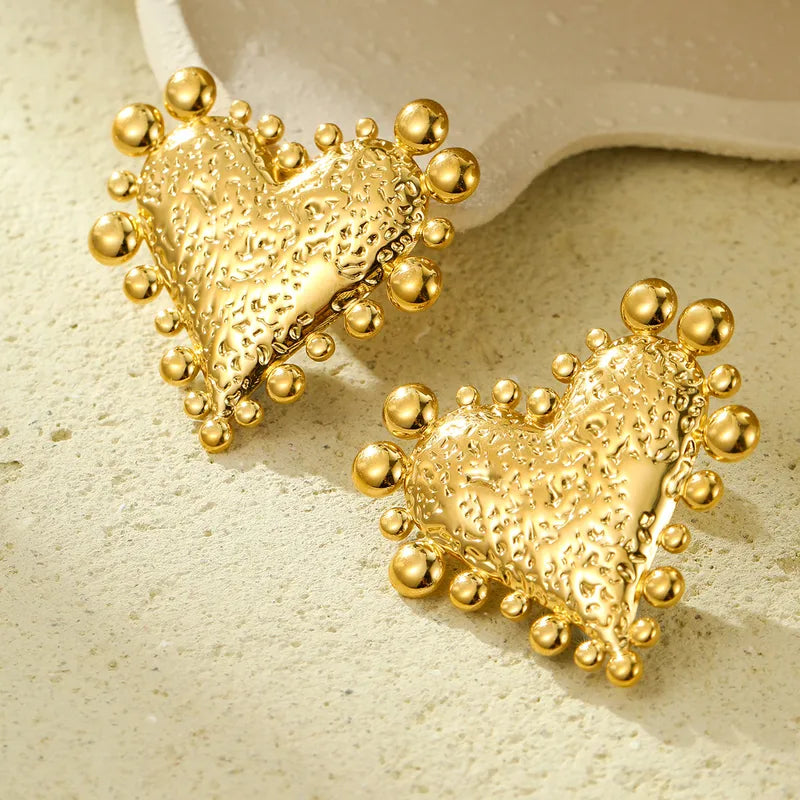 Golden Bubble Heart Studs