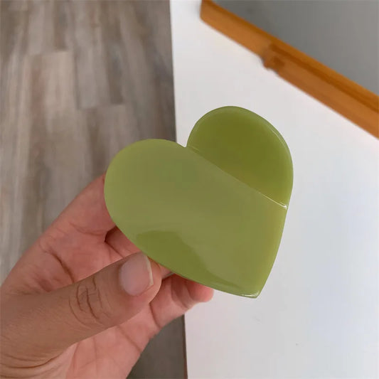 Large Green and Pink Heart Hair Clip