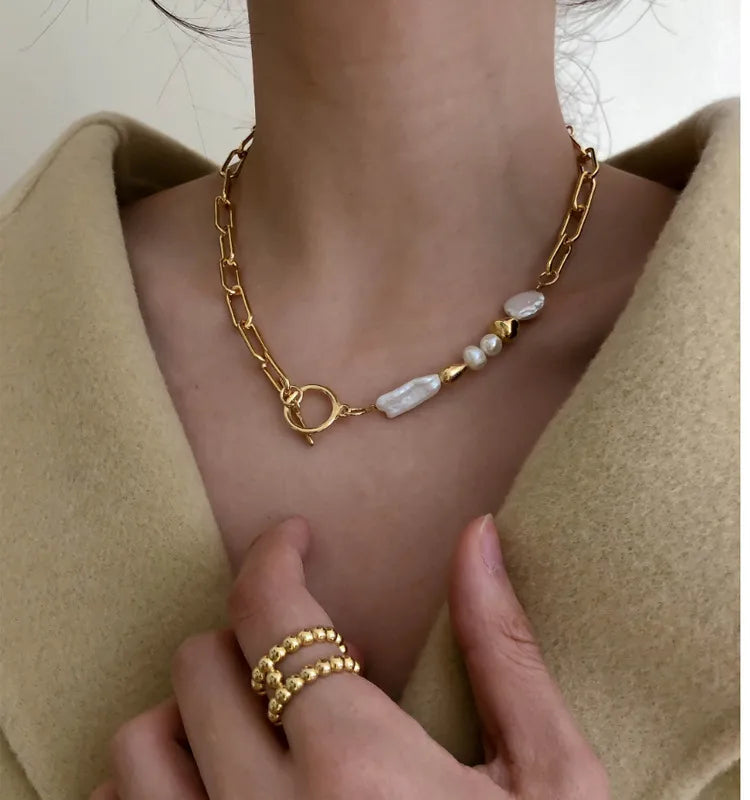 Luxe Link Pearl Necklace