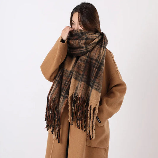 Oversized Brown Checkered Scarf