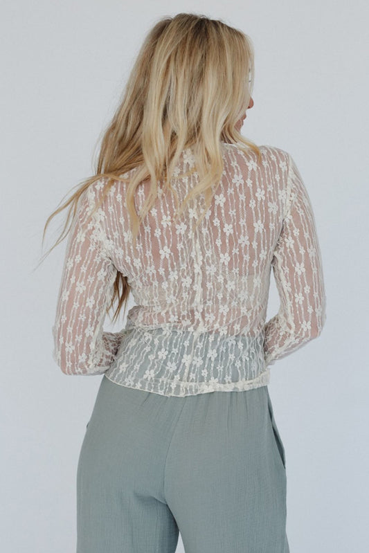 Ivory Bloom Sheer Lace Top