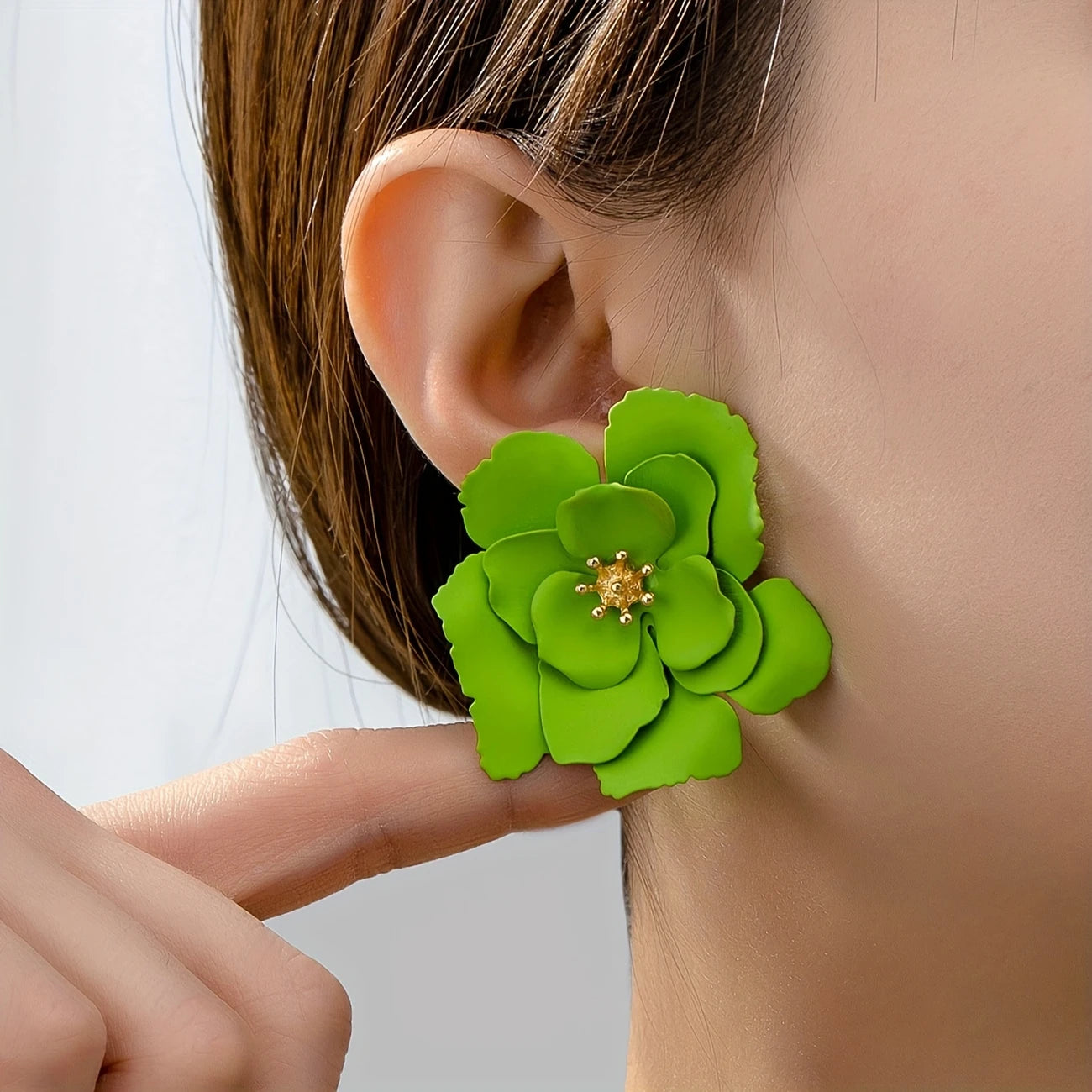 Lime Bloom Chunky Flower Studs