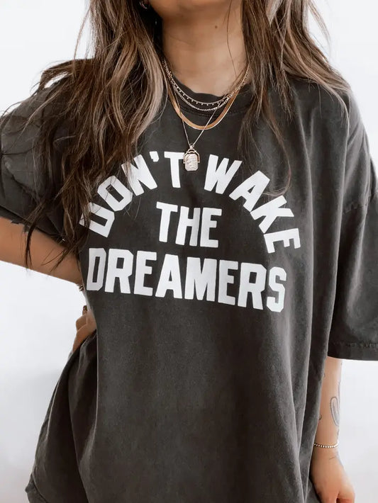 Don't Wake The Dreamers Oversized Cropped Graphic Tee