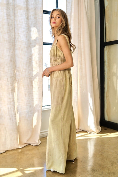 Don't Rush It Ruched Bodice Jumpsuit