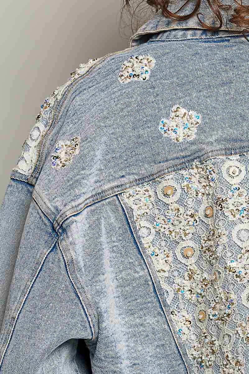 Sunfade Lace Cropped Denim Jacket