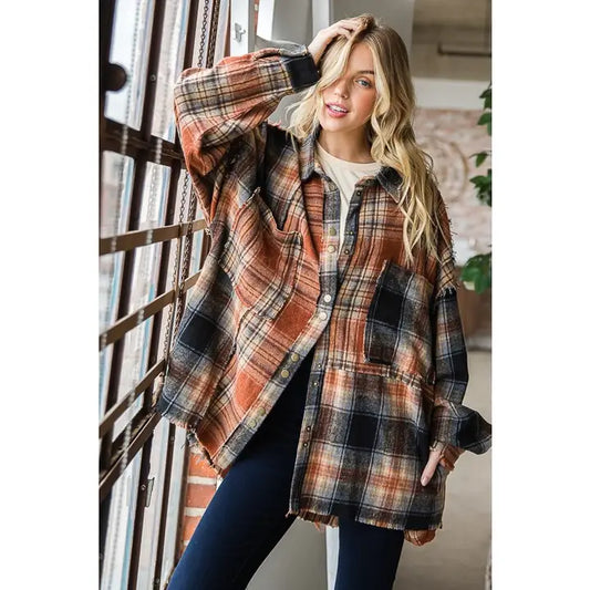 Back Roads Raw Hem Oversized Flannel *PRE ORDER*